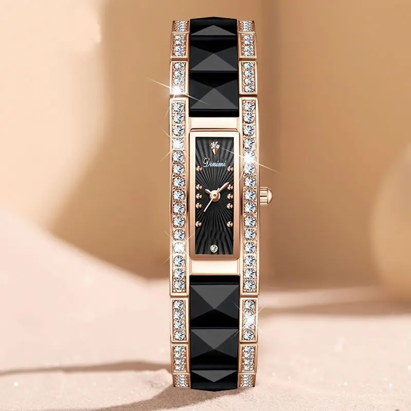 Ceramic Chain Classic Square Quartz Watch for Women with Ultra Thin Light Luxury and Waterproof Jewelry Clasp Wristwatch