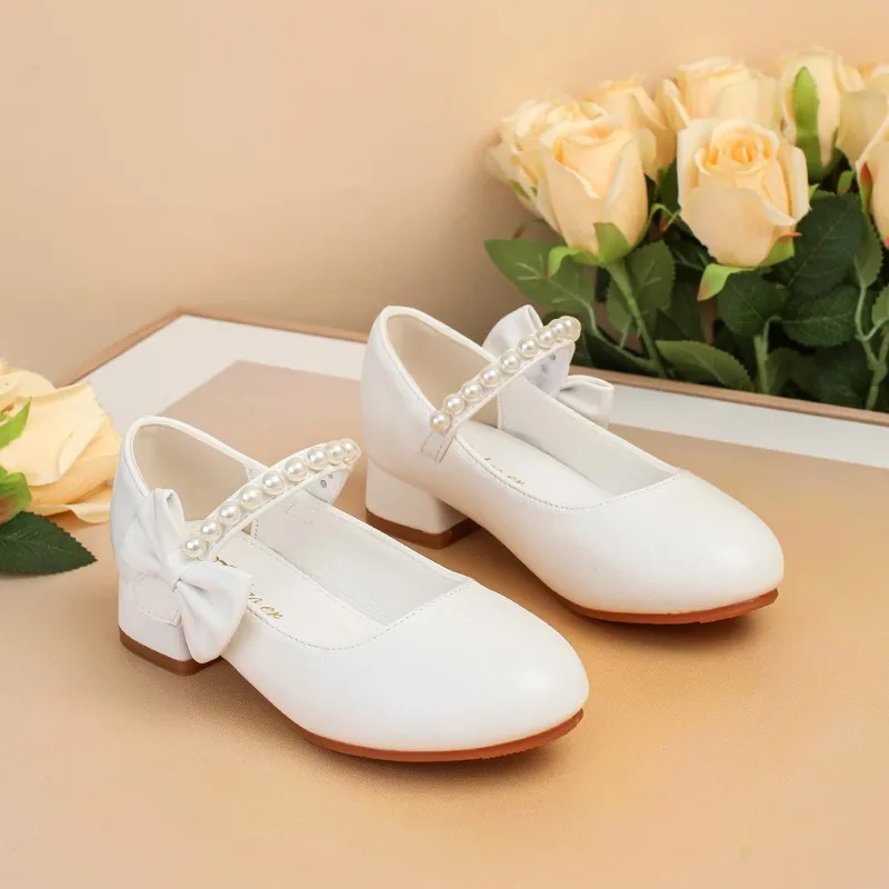 Girls Princess Party Shoes Catwalk Elegant Children Fashion High Heel Shoes Wedding Performance Sweet Kids Causal Leather Shoes