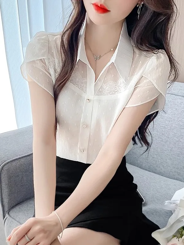 

Ele Lace Patchwork ort Sve Women's irt Summer 2026 Loose Slimming Open Cardigan Unique Beautiful Top