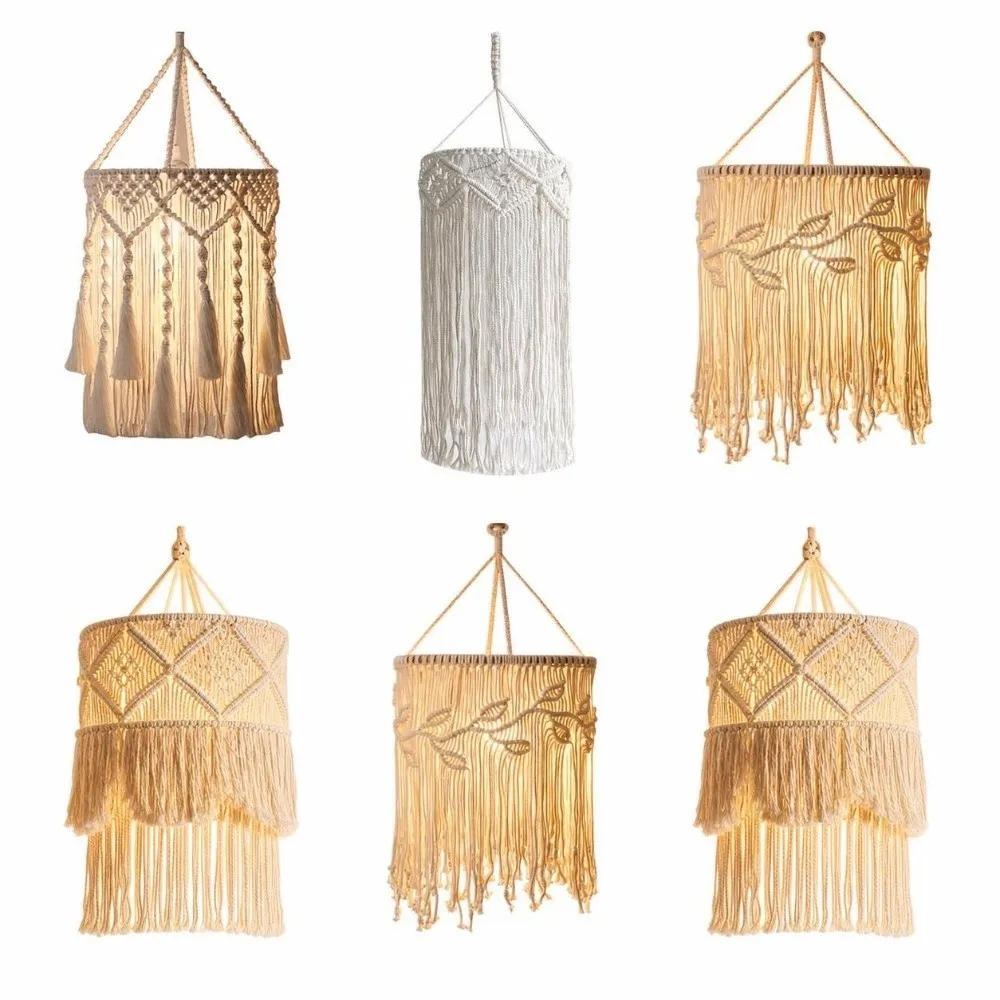 Handwoven Bohemian Tassel Lampshade Hanging Textured Weave Woven Tapestry Lampshade Nordic Design Vintage Look