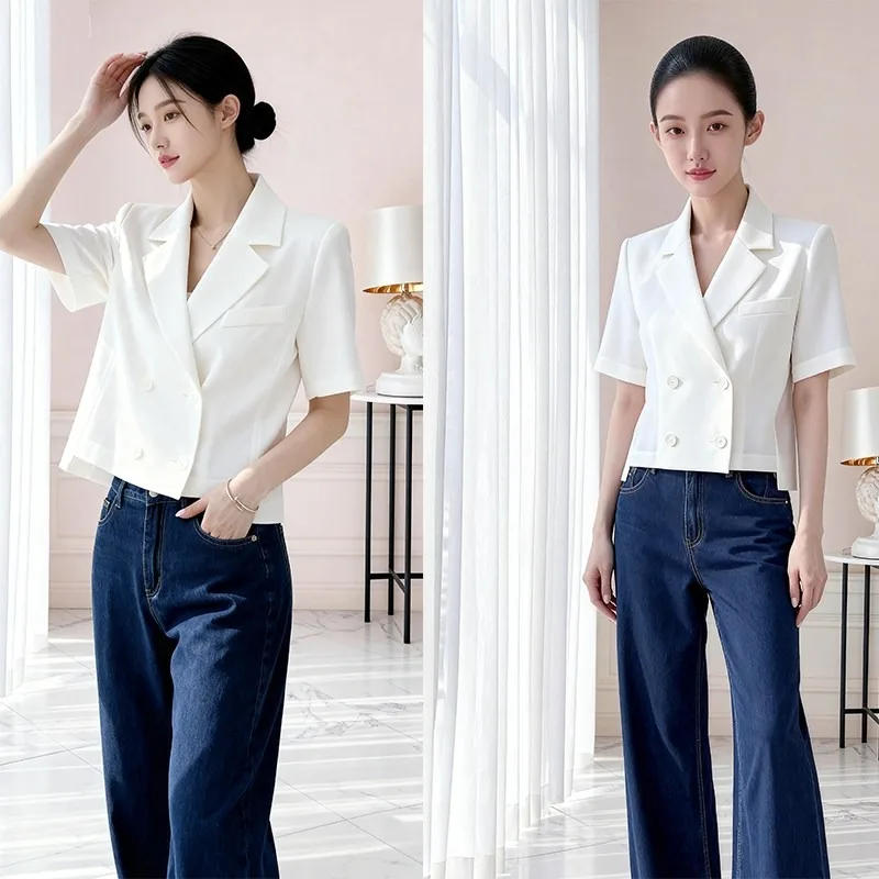 Vividia Women's Unbalance Short Sleeve Short Jacket Formal Back Slit Jacket Trendy Guest Look Formal Look Daily Wear 5637