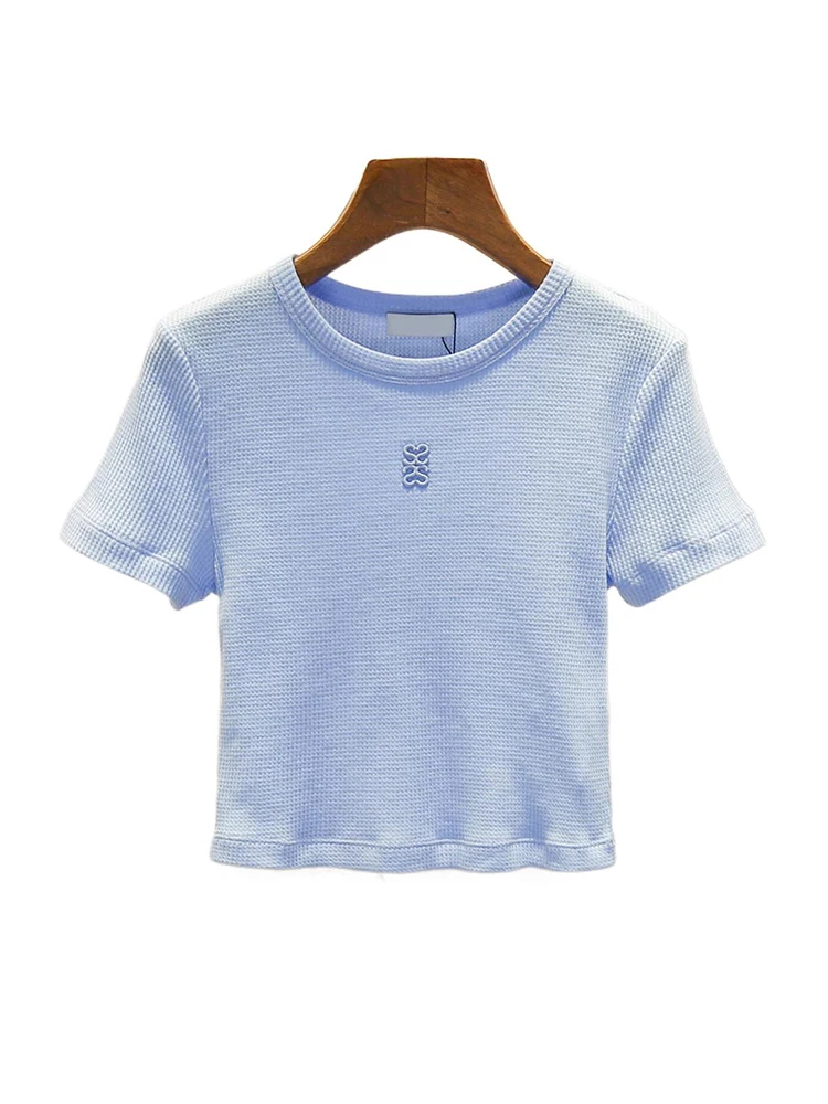 T-shirt maglione lavorato a maglia da donna blu casual versatile Top Premium Quali Cotton ort Sve round Ne Pullover Primavera Autunno