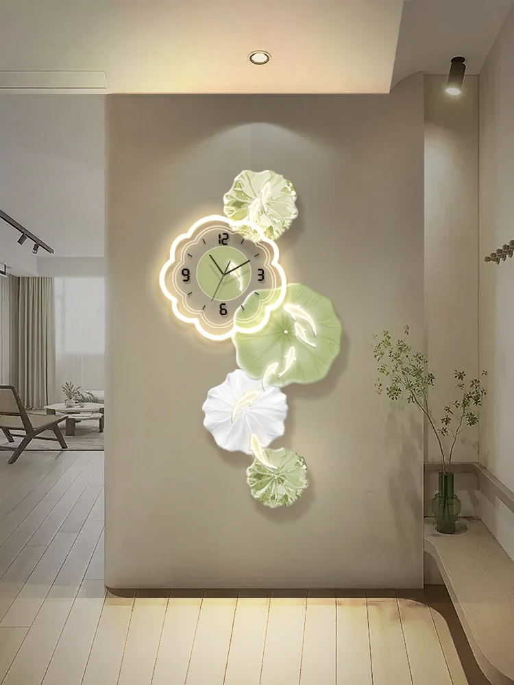 Entrance decorative painting with clocks, aisle corridor, high-end luminous creative wall lamp painting