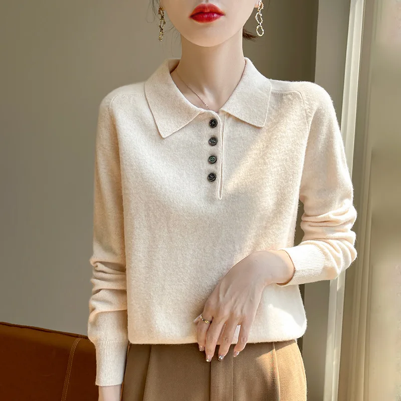 Autumn and Winter New Wool Collar Women's Sweater Fashion Style Slimming Youthful-Looking Knitted Bottomi