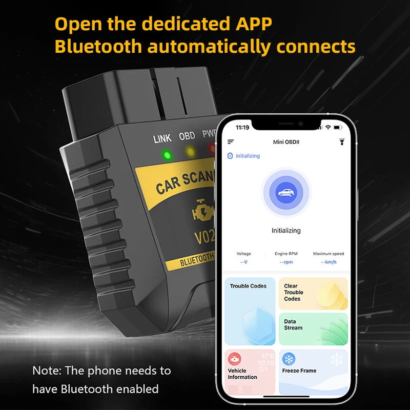 V020 OBD2 Car Scanner Reader Bluetooth Wireless Auto Diagnostic Scan Tool Vehicle Engine Fault Code Reader For IOS Android PC