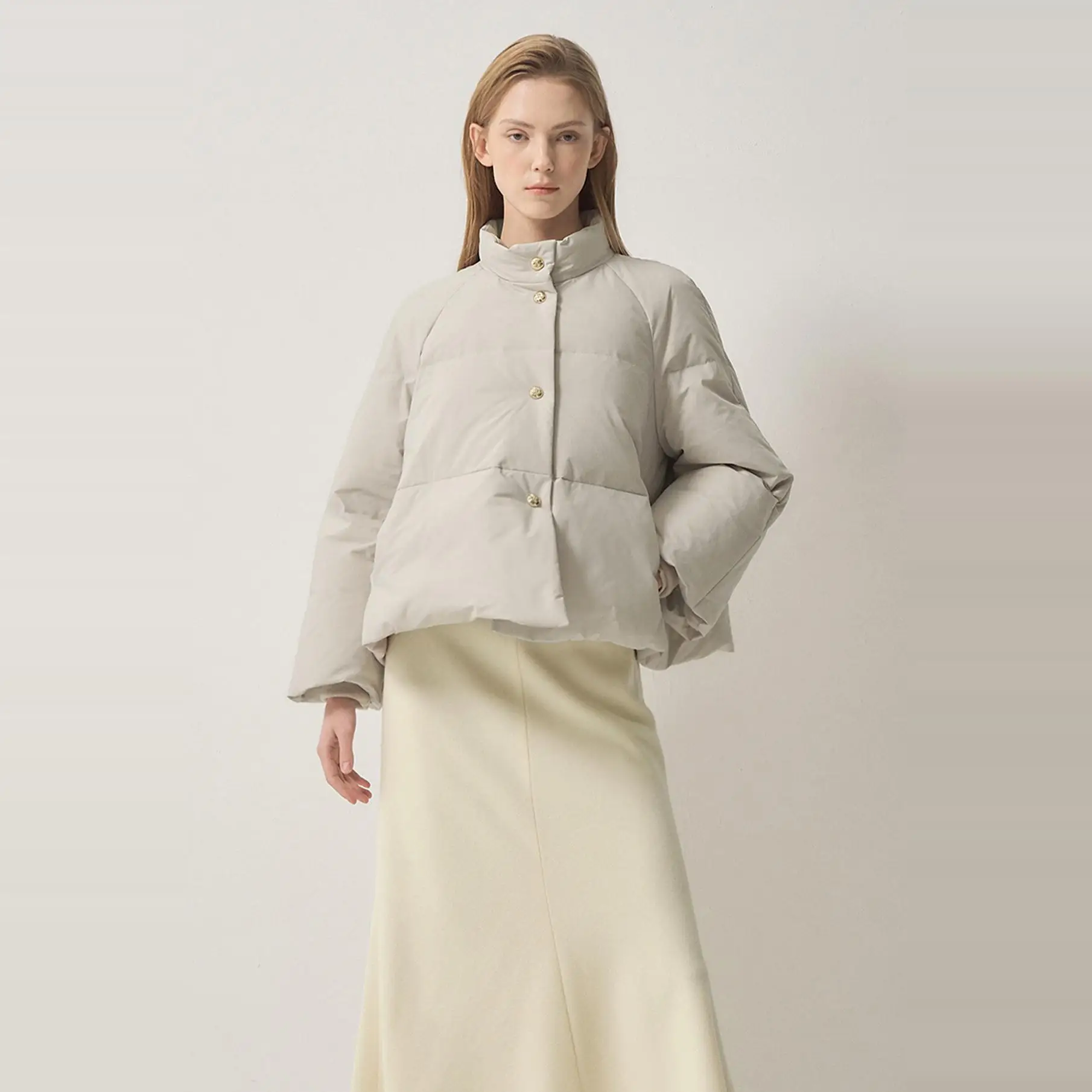 Damska kurtka puchowa ort Puffer Jaet w stylu koreańskim ze stójką, luźna, z puchem gęsim, model typu chleb, nowość na zimę, kolor