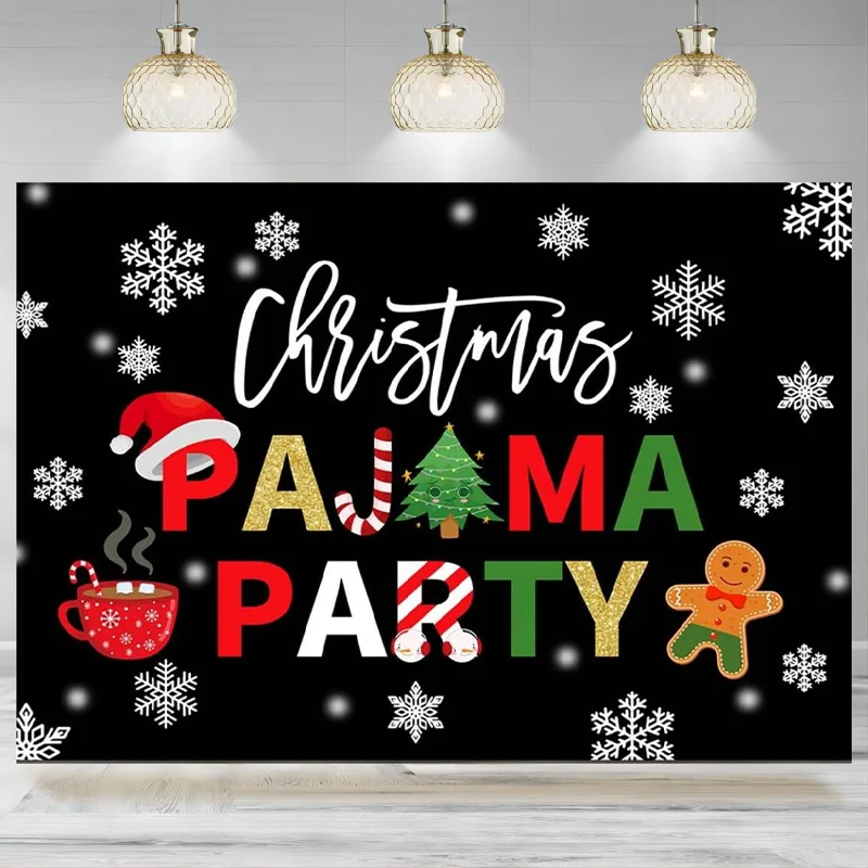 Fondo de fiesta de pijamas de Navidad, Feliz Navidad, suéter feo, Fondo de fotografía, Reno, copo de nieve, decoración de mesa de pastel, pancarta