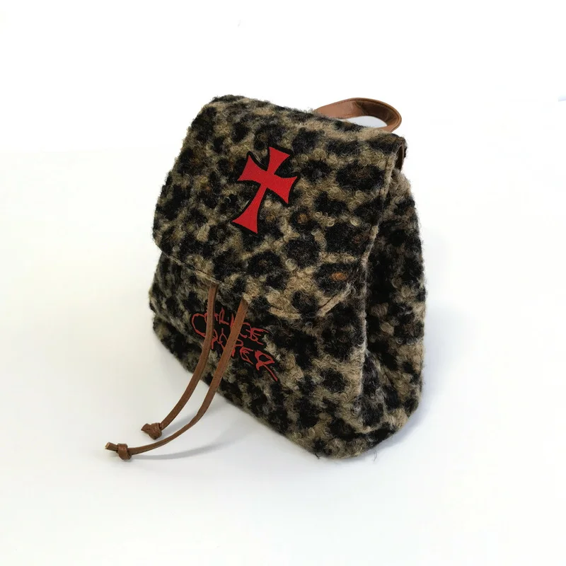 Original Autumn Winter Lamb Plush Arby Leopard Backpack Rock punk Cross Spicy girls Backpacks