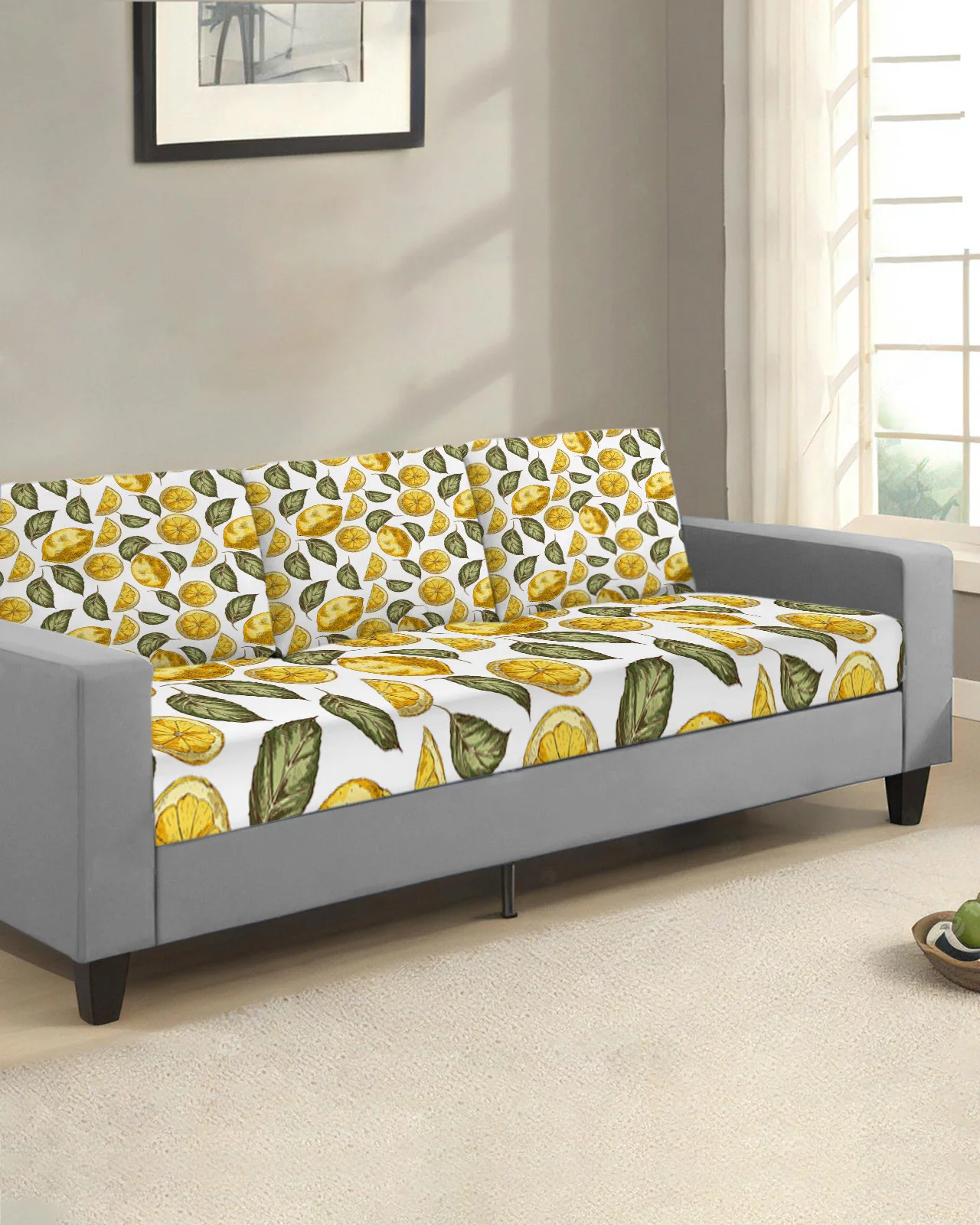 Fruit Lemon Graffiti Texture Sofa Seat Cushion Cover Furniture Protector Stretch Sofa Cover Elastic Sofa Slipcovers