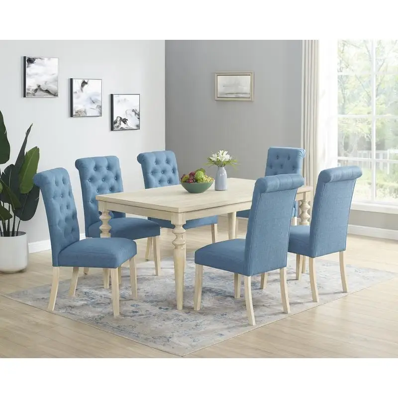 7-Piece Dining Set with Turned-Leg Table & 6 Tufted Chairs in Elegant Design