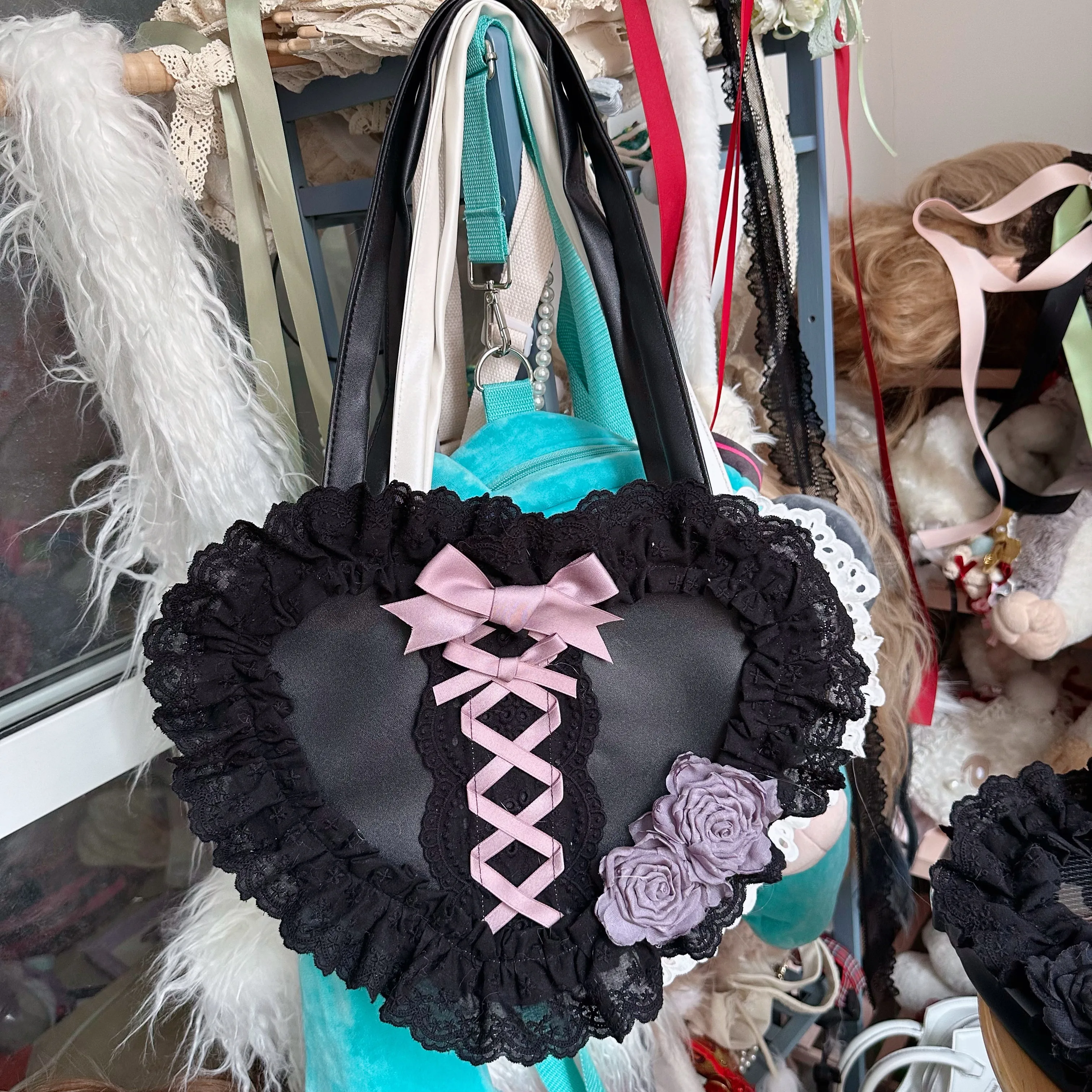 Lolita Handmade Love Heart Lace Flower Cute Shoulder Bag Sweet 