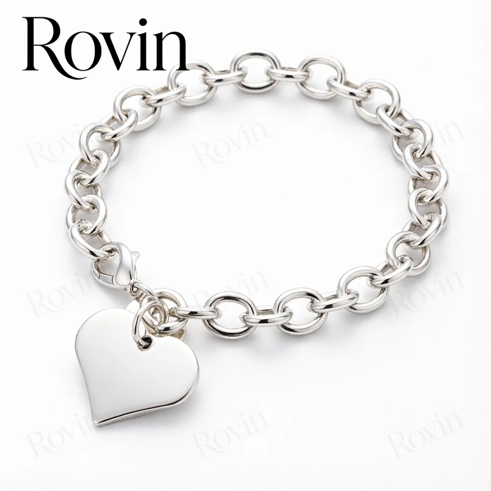 18K Gold 8-Inch Exquisite Polished Heart-Tag Bracelet for Women – Stylish Jewelry Gift for Weddings and Parties