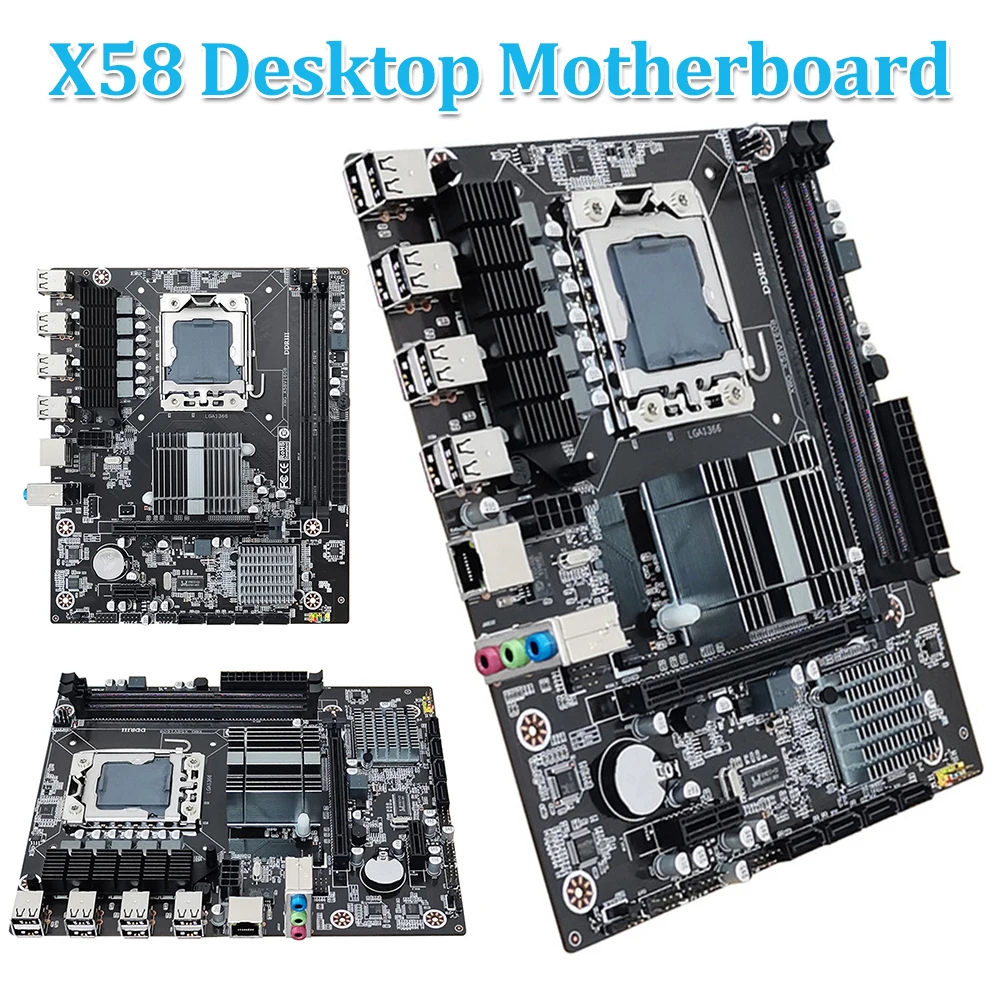 

X58 Материнская плата игрового ПК Двухканальный комплект материнской платы LGA 1366 Поддержка E5640 Материнская плата компьютера 32 ГБ ОЗУ USB 2.0 SATA 1600 МГц