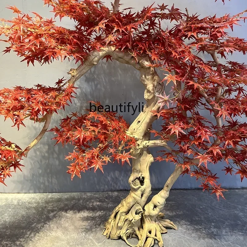 Q181 Simulation Red Maple Tree Shape Fake Trees Sales Office Window Floor Zen Fake Trees Landscape Decoration