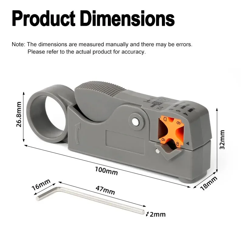 Multifunctional Rotary Wire Stripper Coax Cable Stripping Cutter for RG6 RG59 Cat5e Cat6 Network Ethernet Cable Hand Tool