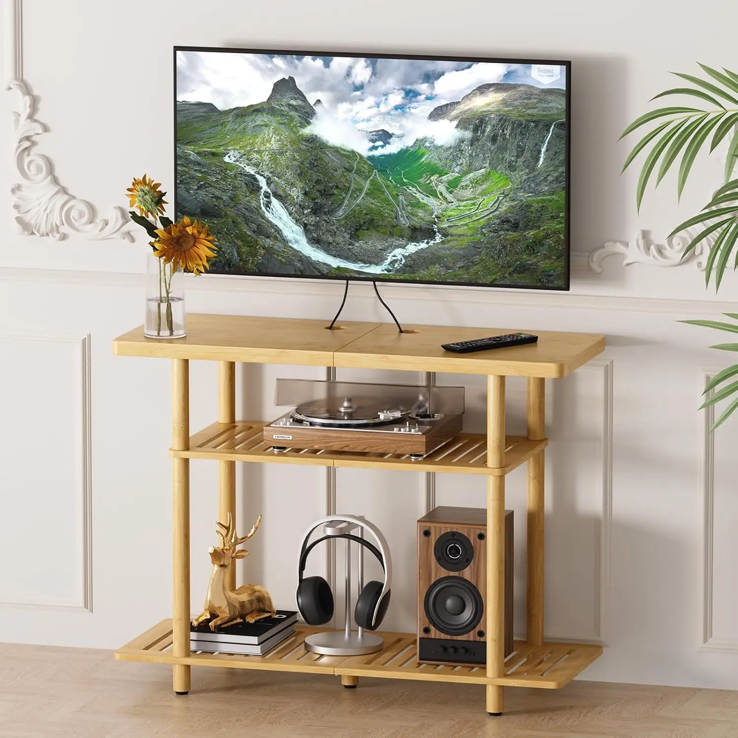 

Bamboo TV Stand for up to 32 Inch, 3-Tier Entertainment Center with Storage, Sturdy Corner TV Stand for Small Spaces, 31.5 x