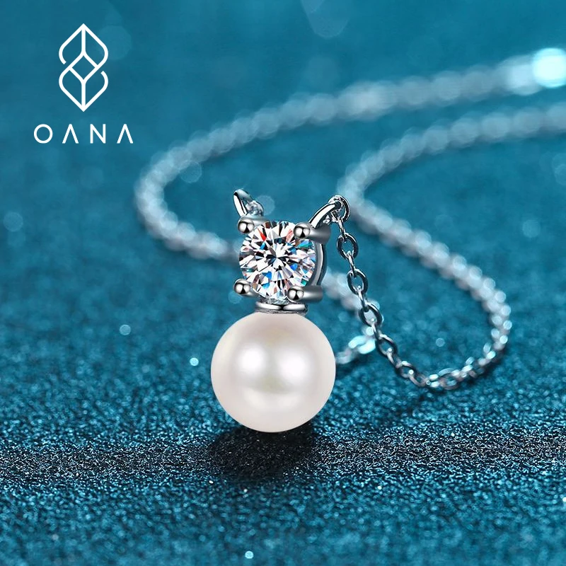 

OANA 925 Sterling Silver Clavicle Chain Women's 8mm Flawless Freshwater Pearl Moissanite Necklace Jewelry