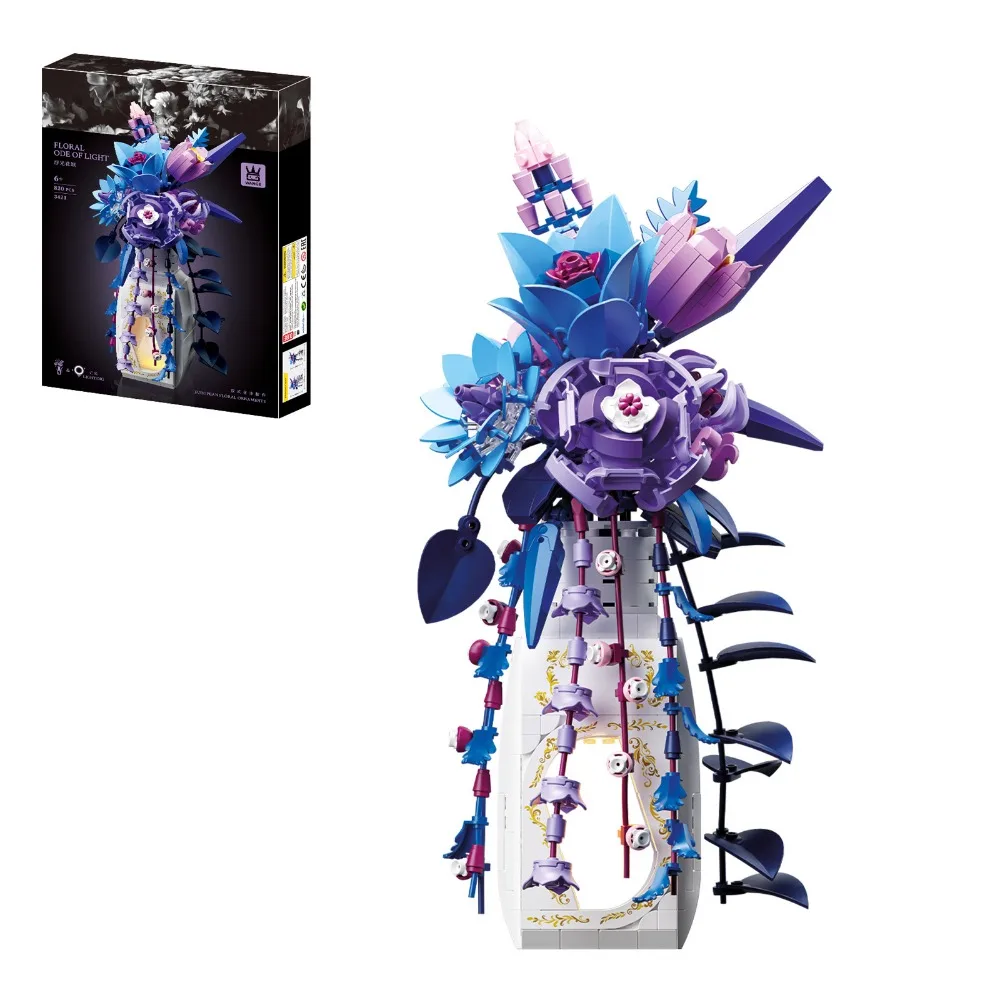 

3421 803 шт. плавающий свет цветочная песня строительный набор консервированное растение бонсай со светодиодными световыми блоками креативный домашний декор