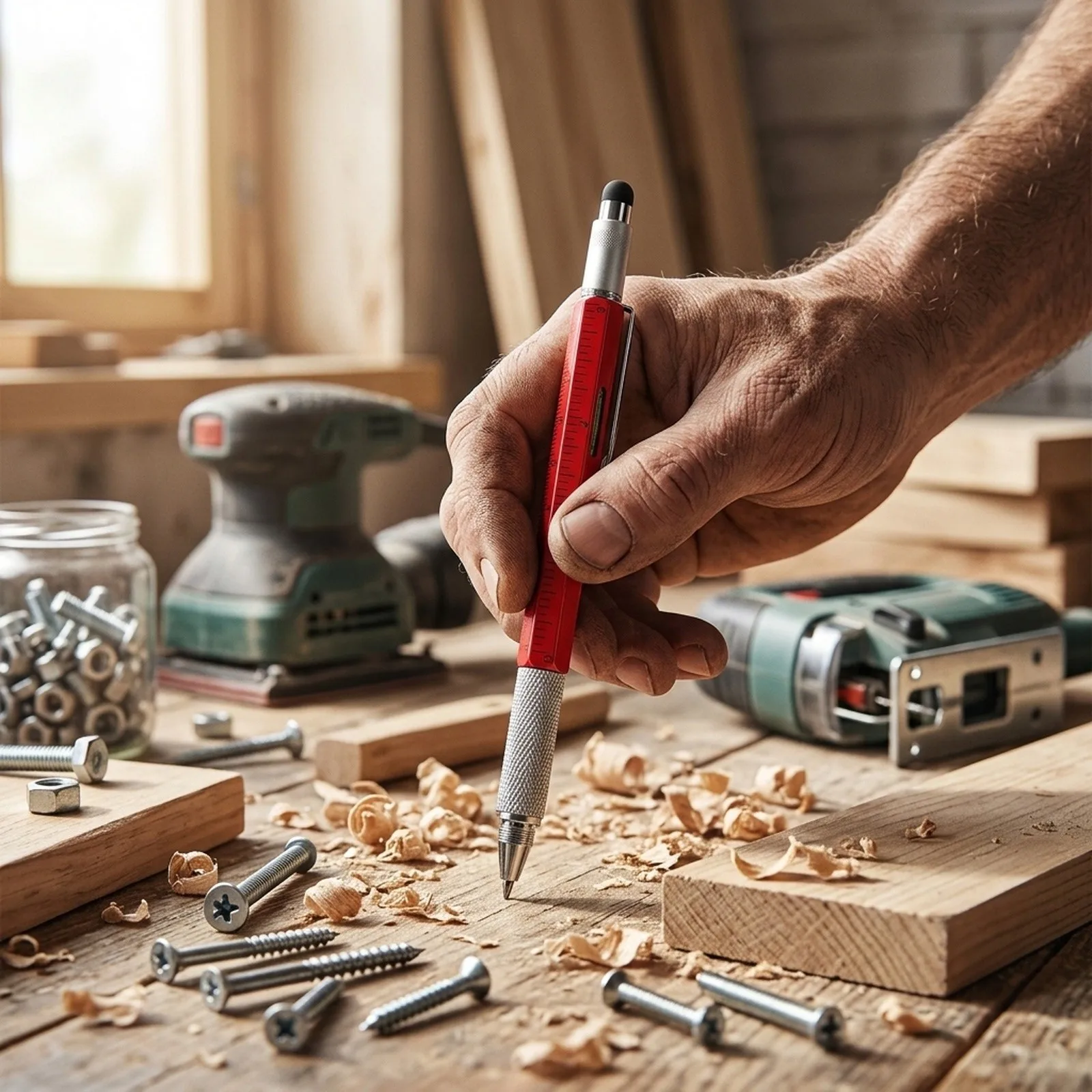 6-in-1 Multi-tool Pen with for spirit Level, Touch Screen for stylus & Screwdrivers - Perfect for Engineers & Carpenters