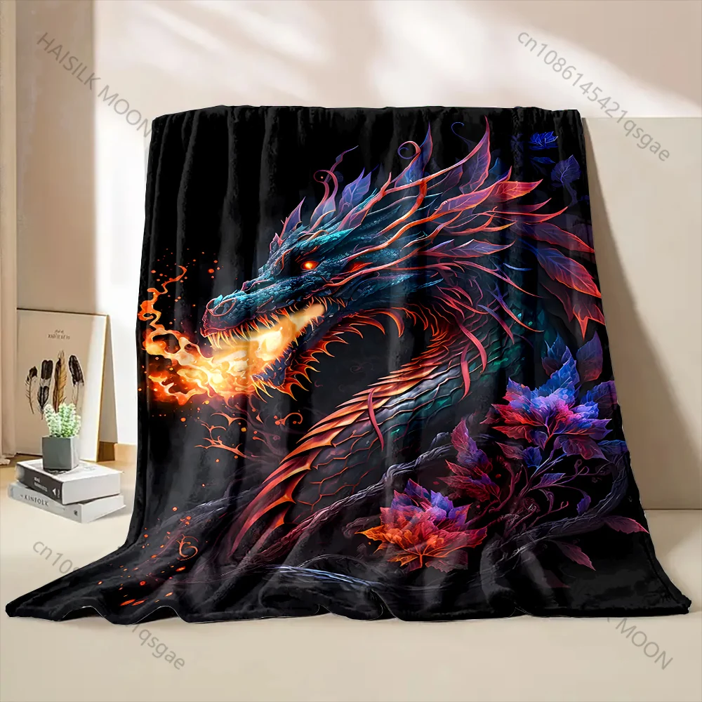 Fiery dragon with colorful leaves Print Adult Children Warm Blankets Home Travel Car Soft Comfortable Suitable for all seasons