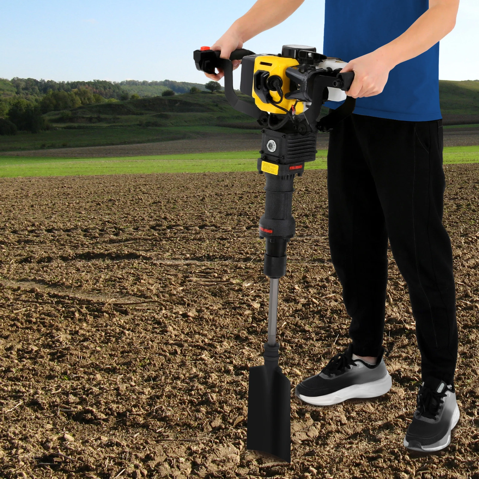 

Portable 52cc 2-Stroke Gas Tree Digger 1250W 1900W Max Power 6500rpm Root Cutting Shovel 8.26×5.51in 1500 BPM 15-45J Impact for Landscaping Nursery Garden Tree Planting Transplanting
