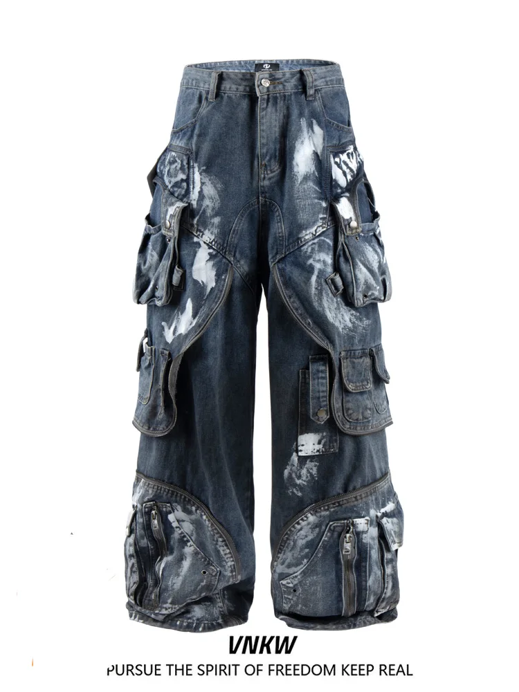 

Thiened fiti Stain Wide Leg Workwear Jeans Men's Winter Cleanfit Floor-Length Casual Straight Tube Pants