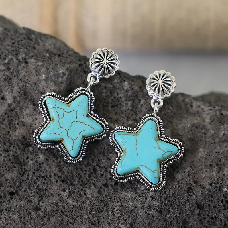 

Creative Western Sle Large Five-pointed Star Earrings New Faion Jewelry Alloy Embedded Artificial Gemstone Ear Dangle