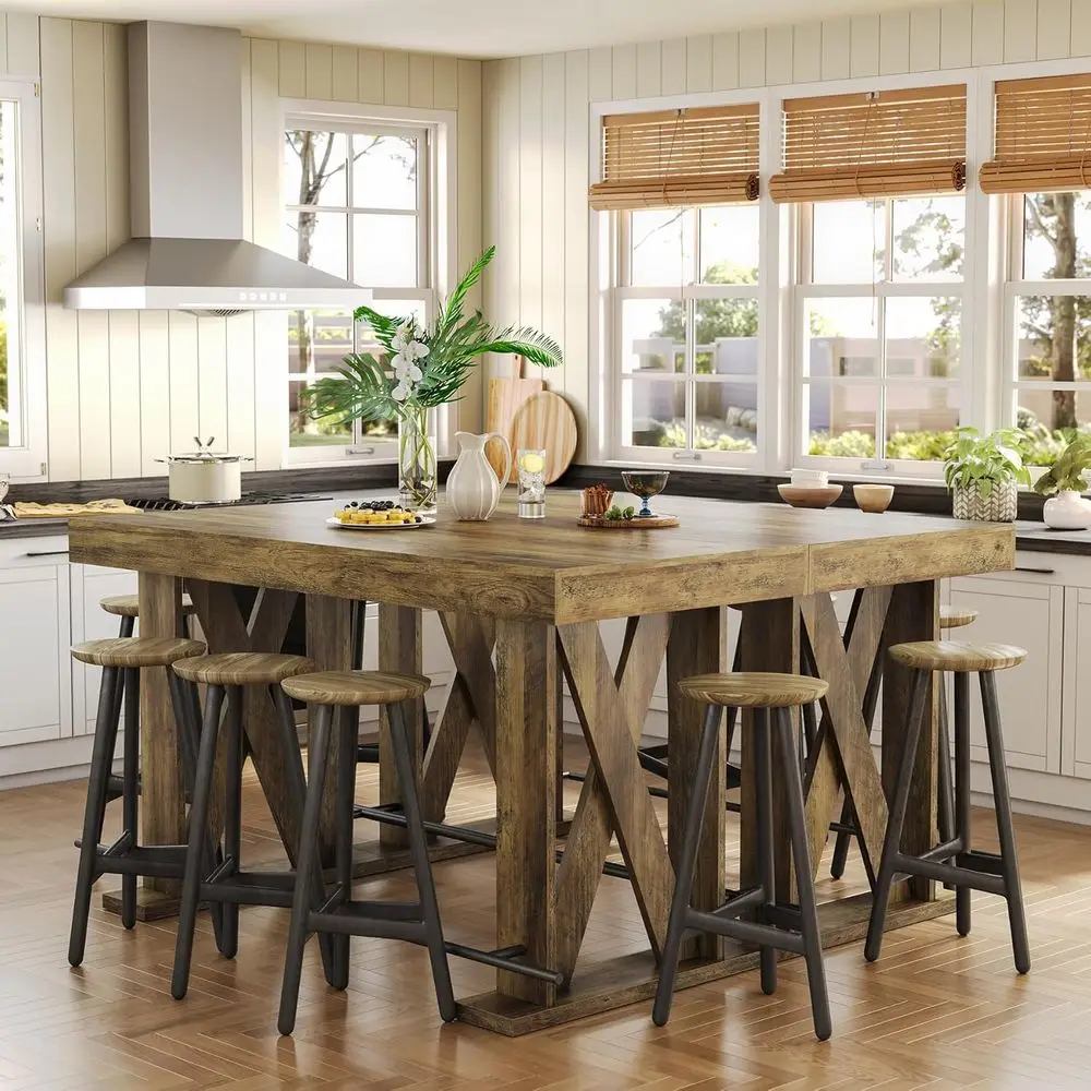 

63-дюймовый промышленный барный стол с металлической подставкой для ног, кухонный/барный стол с прочной и усиленной X-образной основой, для столовой, гостиной