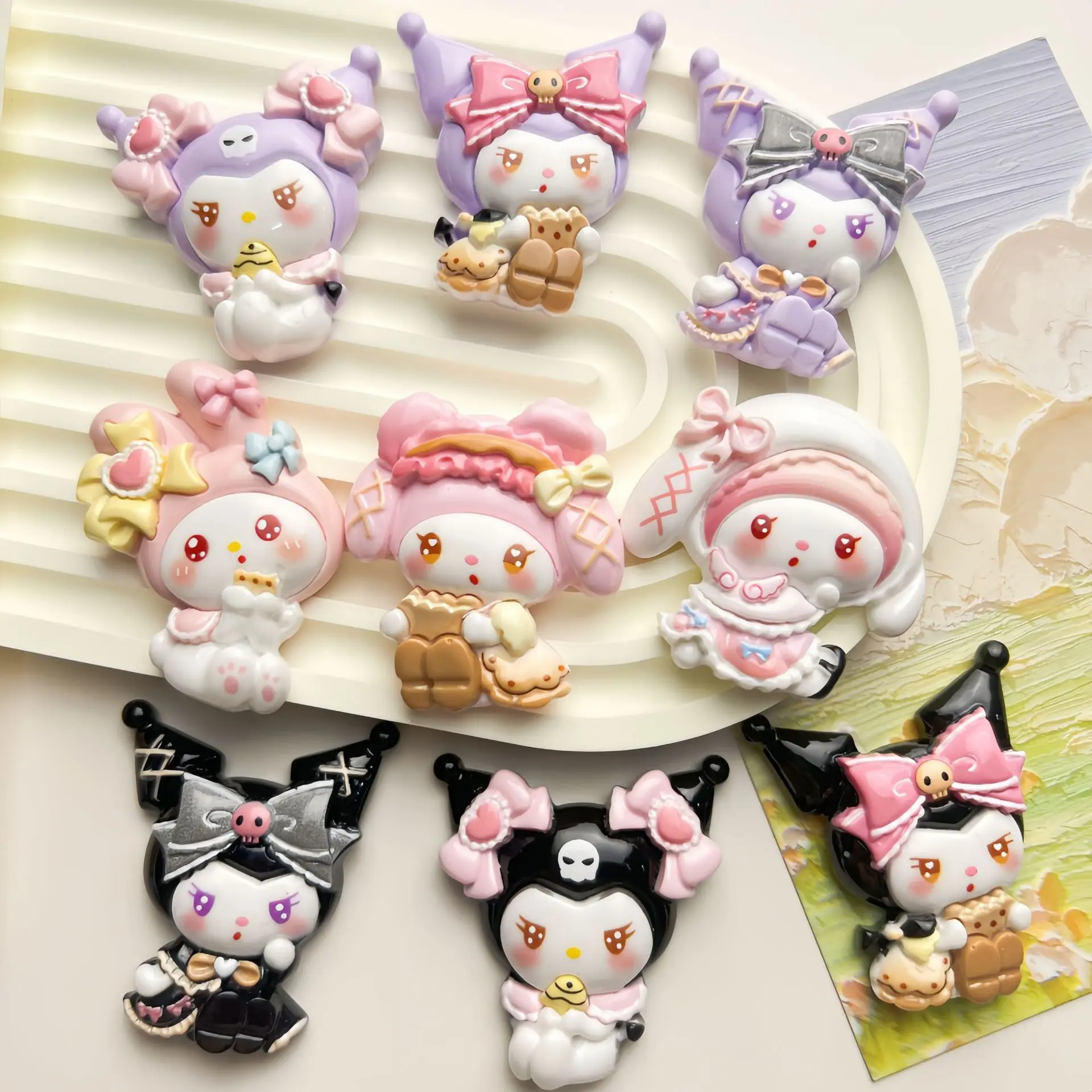 2pcs miniso cute sanrio kuromi melody cartoon resin flatback cabochon per gioielli fai da te che fanno materiali artigianali fatti a mano