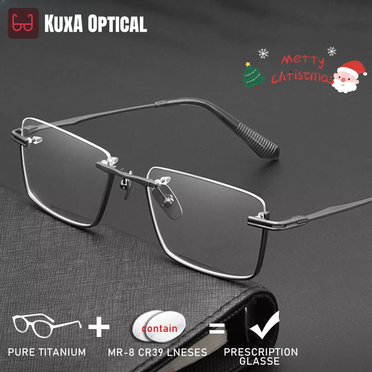 KUXA التيتانيوم النقي الرجال نصف إطار النظارات الطبية قصر النظر البصرية التقدمي واضح الصحيح رؤية العين المضادة للأشعة فوق البنفسجية العدسات Eyewea