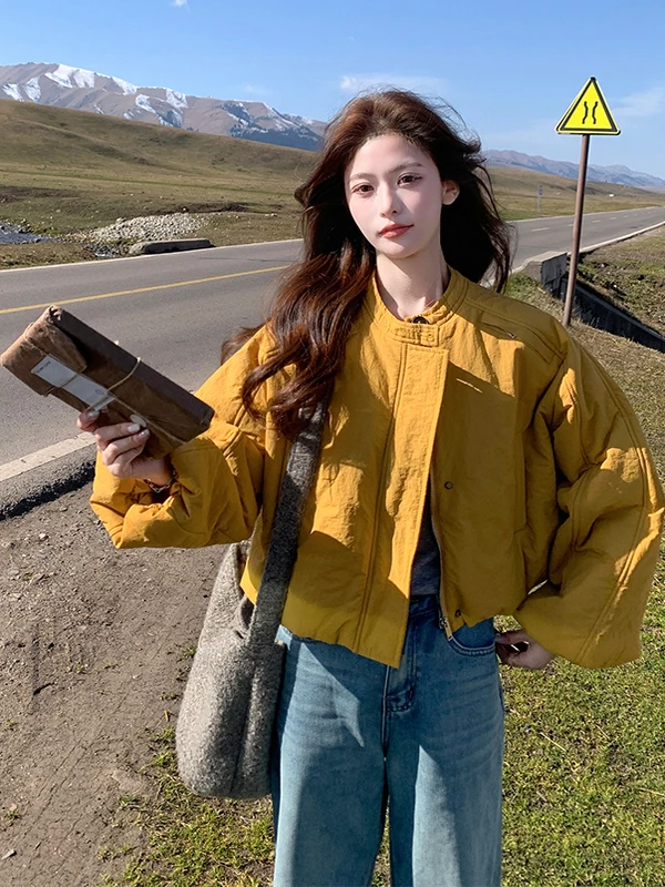 Casaco de Inverno Feminino Faionable Coreano, Aconchegante, Branco, Casual, Solto, Ecológico