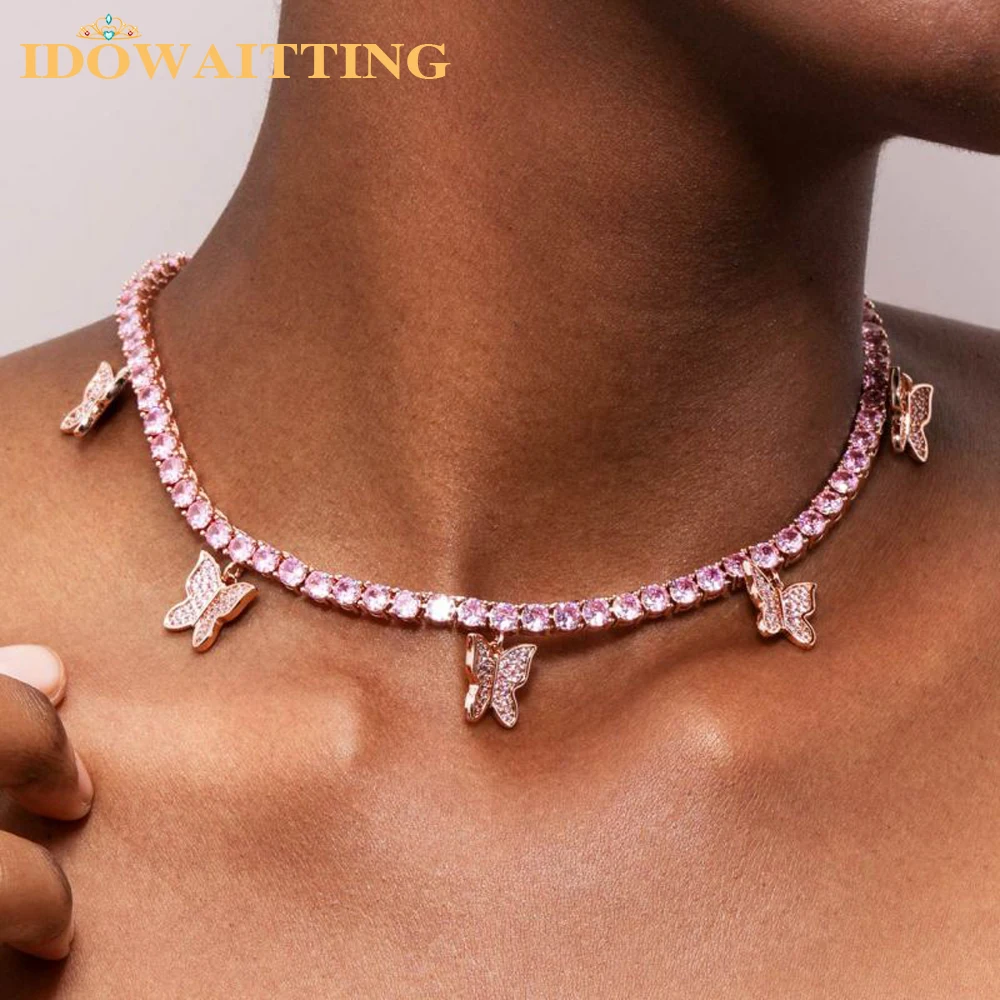 Heart Arrow CZ Tennis Chain With Luxury Drip CZ Butterfly Charm 32+10cm Choker Necklaces Iced Out Bling Fashion Women Jewelry