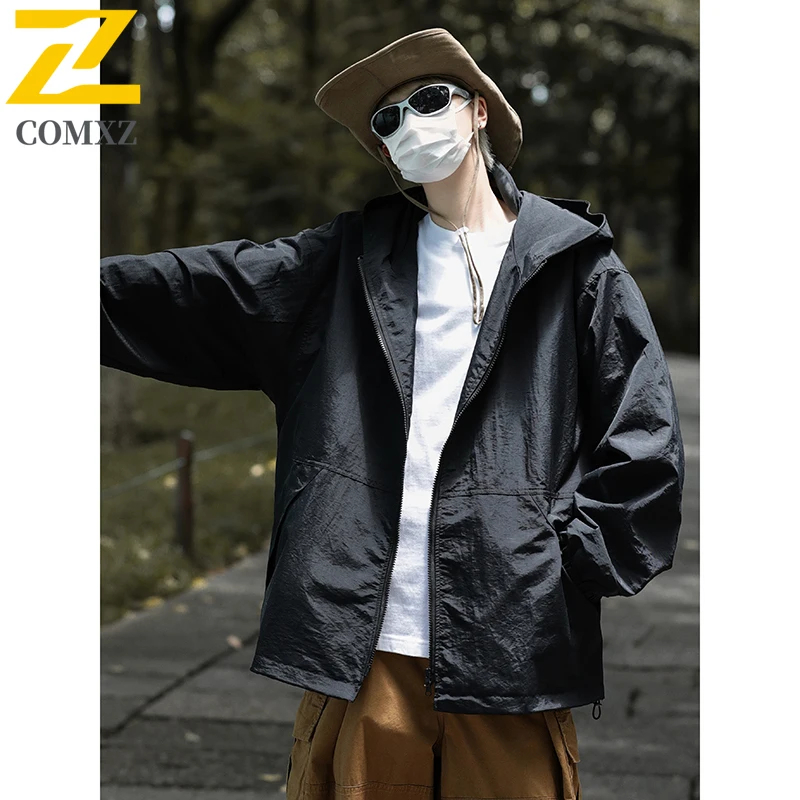 New Spring Thin Charge Jacket Lightweight Breathable Hooded Waterproof Quick Drying Jacket Casual Fashion Solid Color Men's Wear