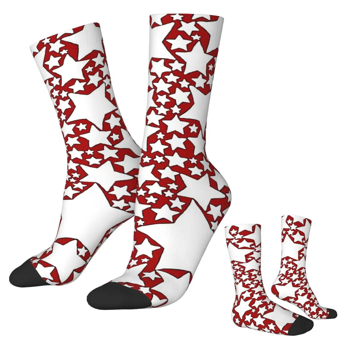 All Seasons Crew Stockings Red White Stars On Red Background Socks Harajuku Long Socks for Men Women Valentine's Day Gifts