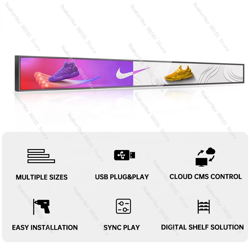 60cm/90cm/120cm approx ultra wide shelf edge header monitor stretched bar LCD display screen digital signage