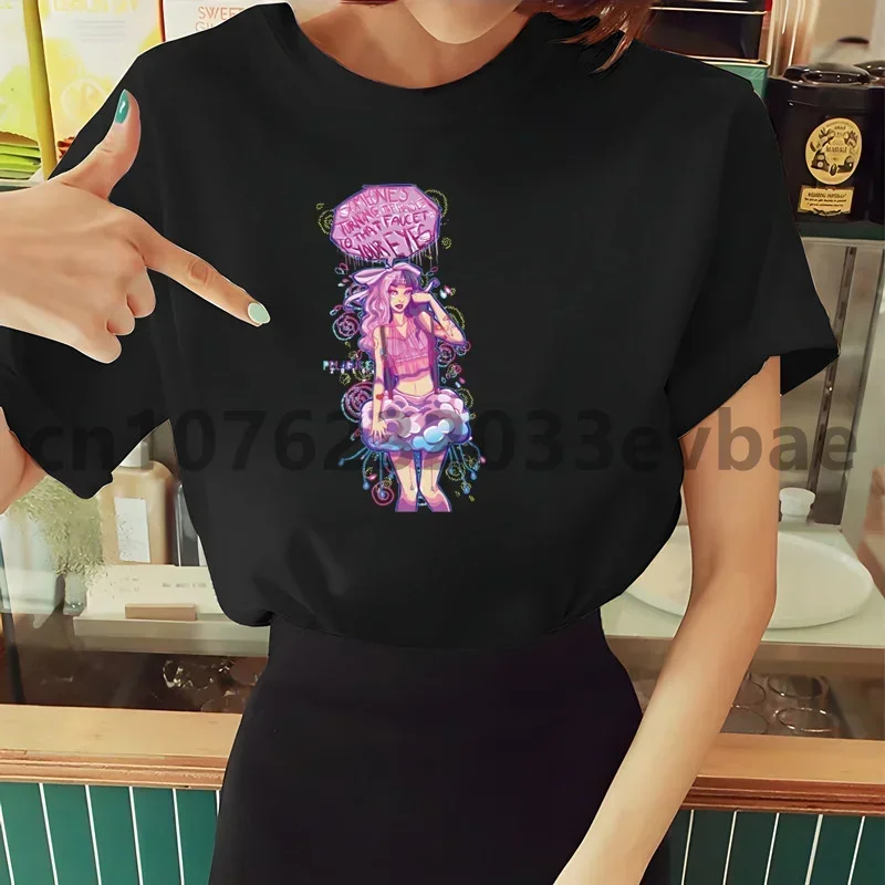 Kawaii K-12 Melanie Martinez Y2K Women's T Shirt Summer Short Sleeve Printed Chewing Print Funny Harajuku Tshirt