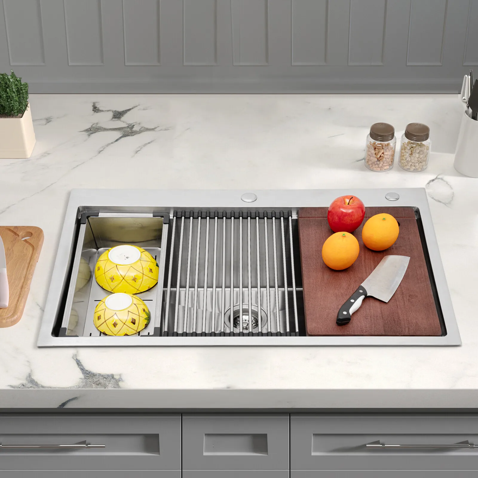 

Kitchen Sink, 304 Stainless Steel Drop-In Sink, 33 Inch Drop in Kitchen Sink Workstation