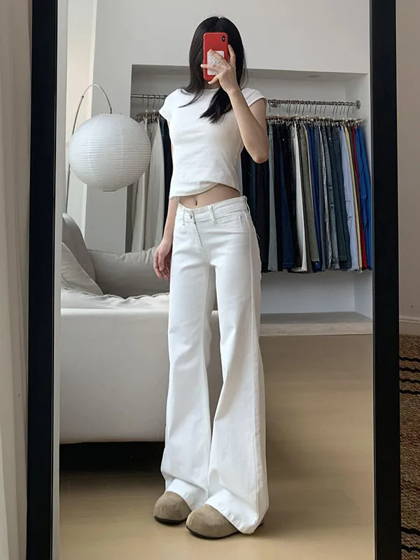 

Ретро-джинсы в американском стиле, белые, свободные, с широкими штанинами, прямые, осенние, новые, с низкой посадкой, женские джинсы