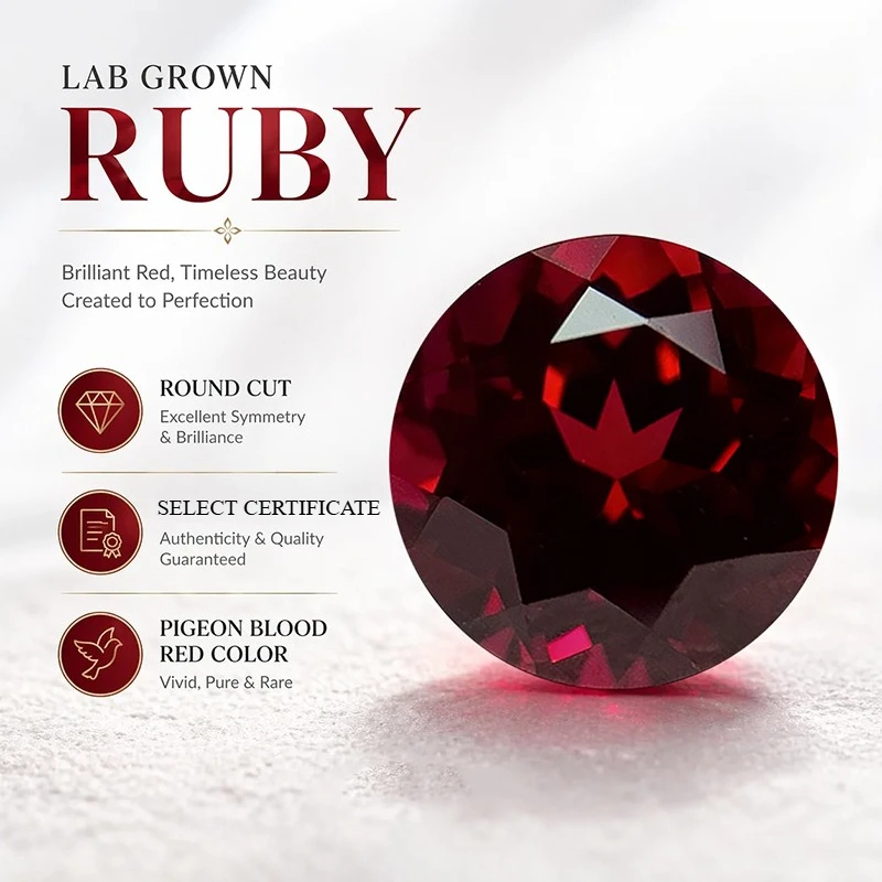 Lab Grown Ruby Round Cut Pigeon Blood Red Color Charm Beads for Diy Jewelry Making Rings Materials Selectable Certificate Choice