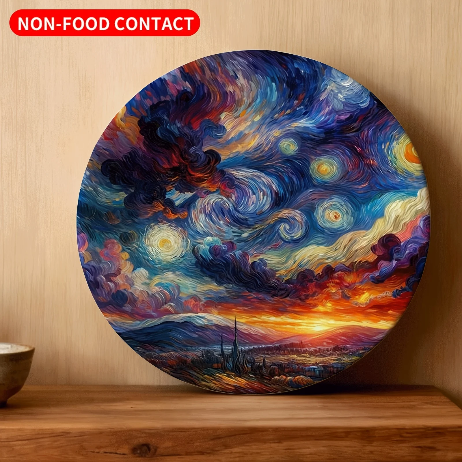 1pc Modern Ceramic Decorative Plate, Colorful Art Wall Hanging, Non-Food Contact Dish, Van Gogh Starry Night Design, Ideal for