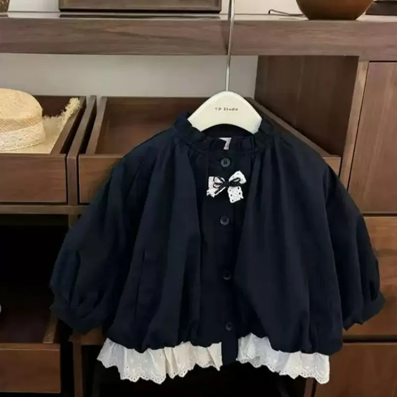 

80-140cm Baby Girls' Autumn Coat Fashion New Style Children's Lace Splicing Jacket Top