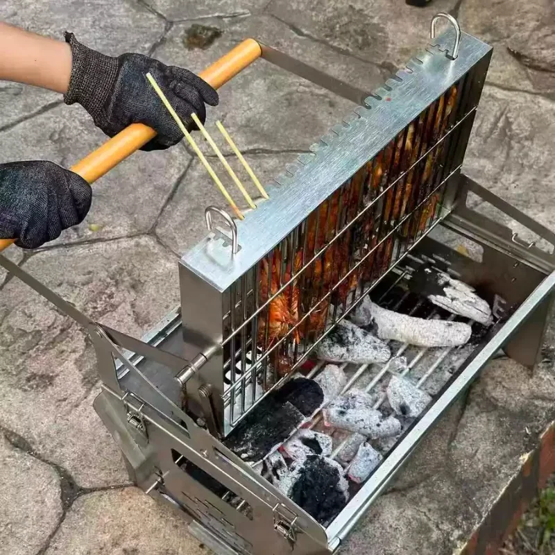 Outdoor Removable Rotary Mesh Grill Flip Charcoal Grill Household