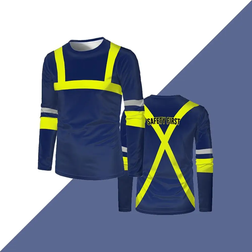 

High-quality Safety Workwear Outdoor Worker Safety-first Printed Long-sleeved T-shirt Autumn Men's Loose Round Neck Work Shirt