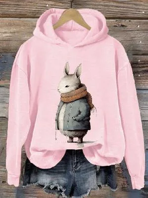 2024 Halloween and Easter New Product Autumn and Winter Loose Hoodie Cartoon Mouse 3D Letter Printed Hoodie for Women