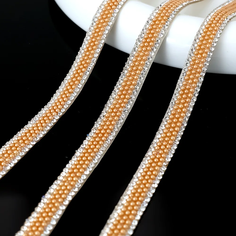 Self Adhesive Artificial Pearl Rhinestone Sticker Diamond Ribbon Diy Decoration for Arts Crafts Sewing Diy Event 90cm/Roll 1cm