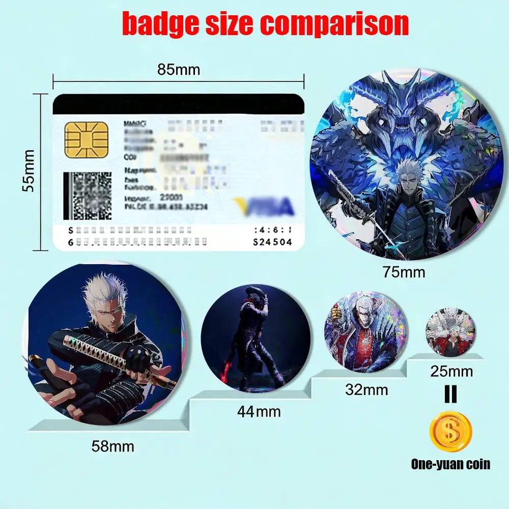 Maximum combat power Vergil DMC Dante 58mm 44mm Round Pins Creativity Printed Pictures Text Metal Lapel Badges Brooches Jewelry