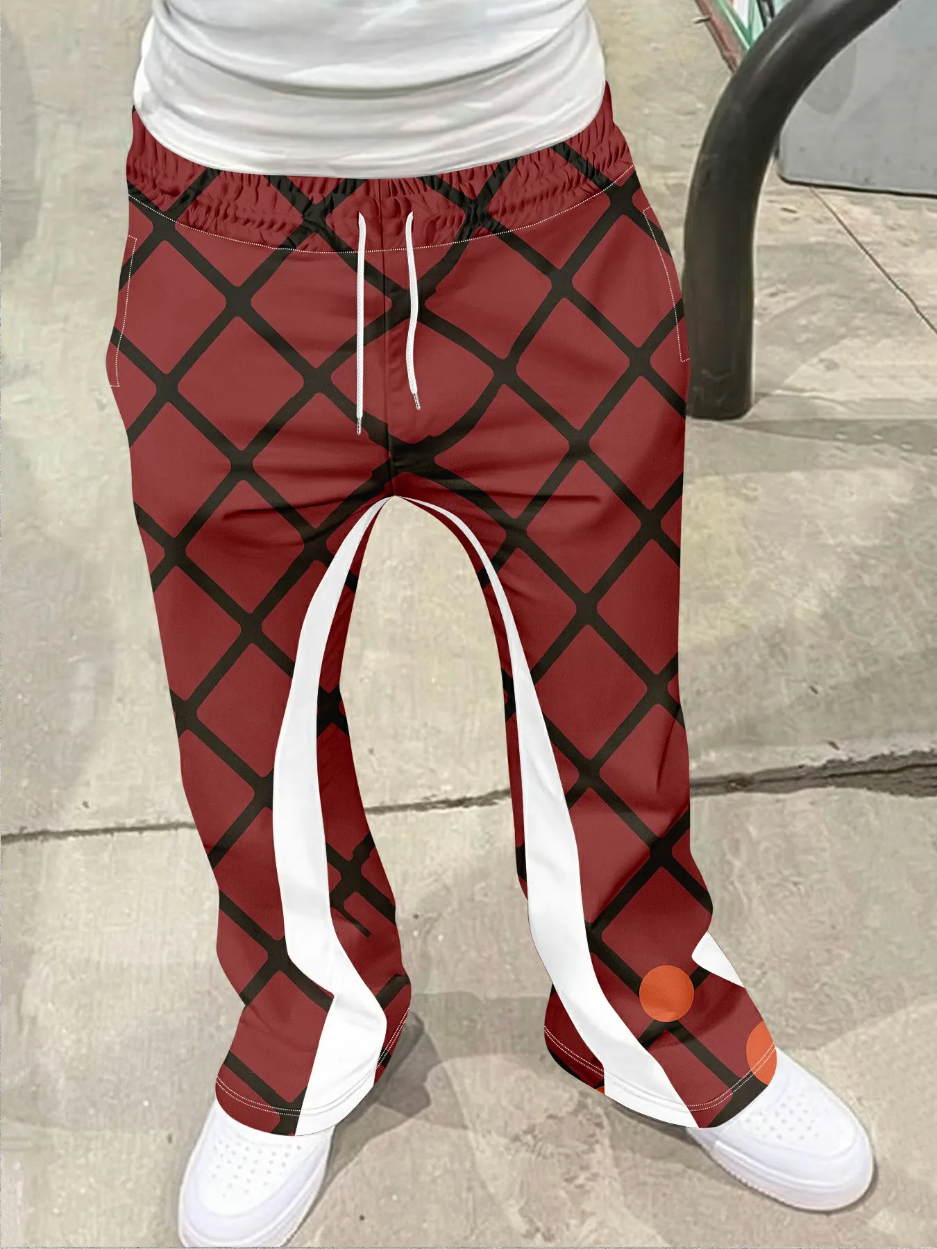 

Men's Casual Street Style Trendy Cross Print Fashionable Slightly Flared Black and White Color-Block Design Sweatpants Men Pants