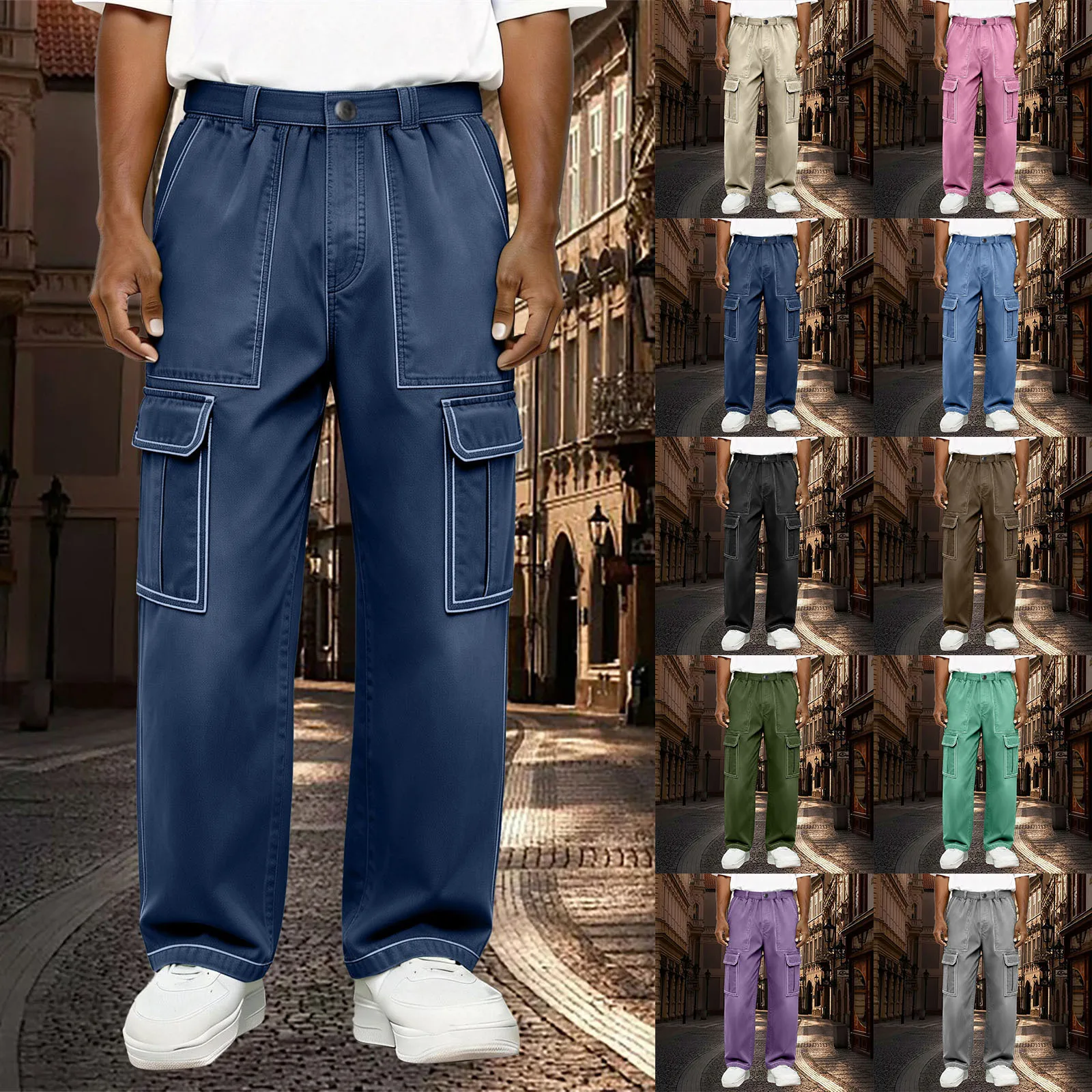 Version 2026 New Men's Jeans, Aliexpress Spring And Autumn Long Pants, European Station  Multi-Pocket Simple Pants