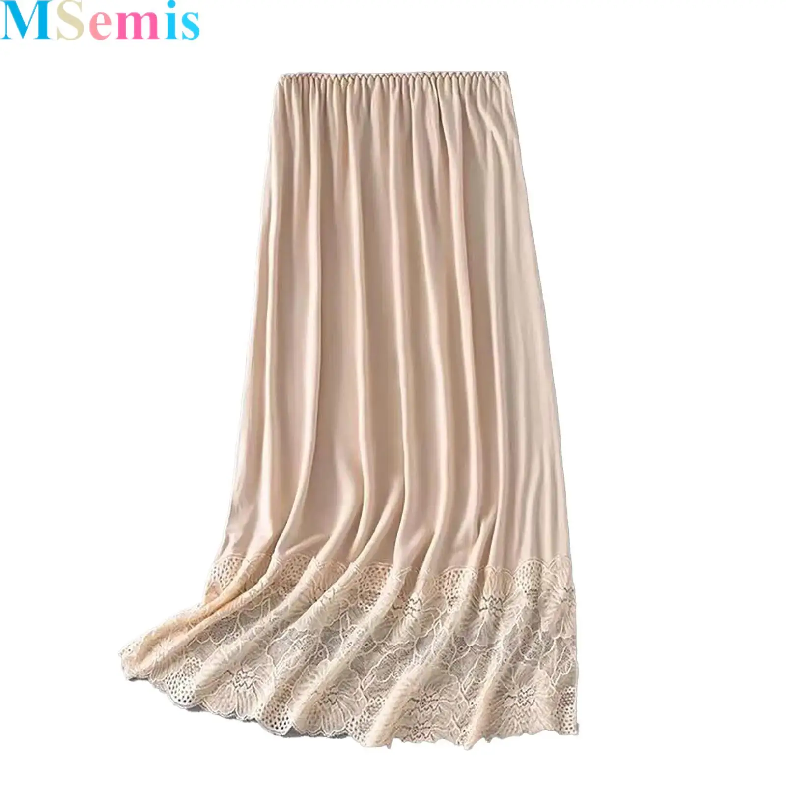 Womens Anti-static Underskirt Elastic Waist Lace Trim A-Line Petticoat Solid Color Half Slip Underskirt Skirt Dress Accessory