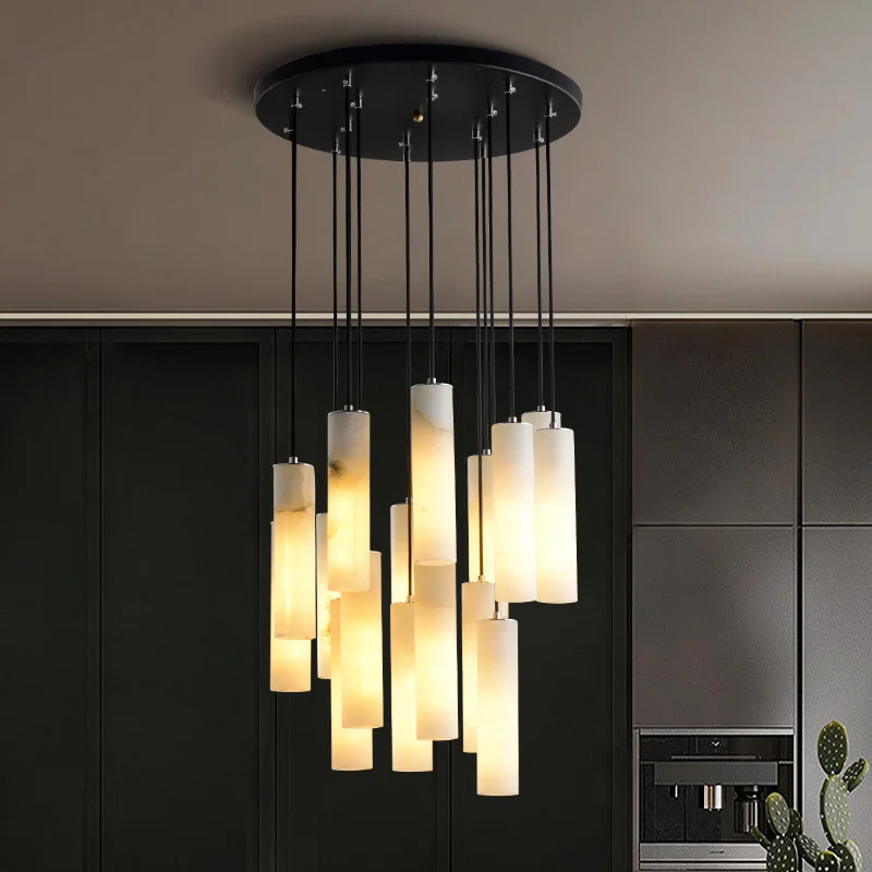 

New Chinese style minimalist spiral staircase light, villa duplex staircase restaurant bar counter marble pendant light GN364TT